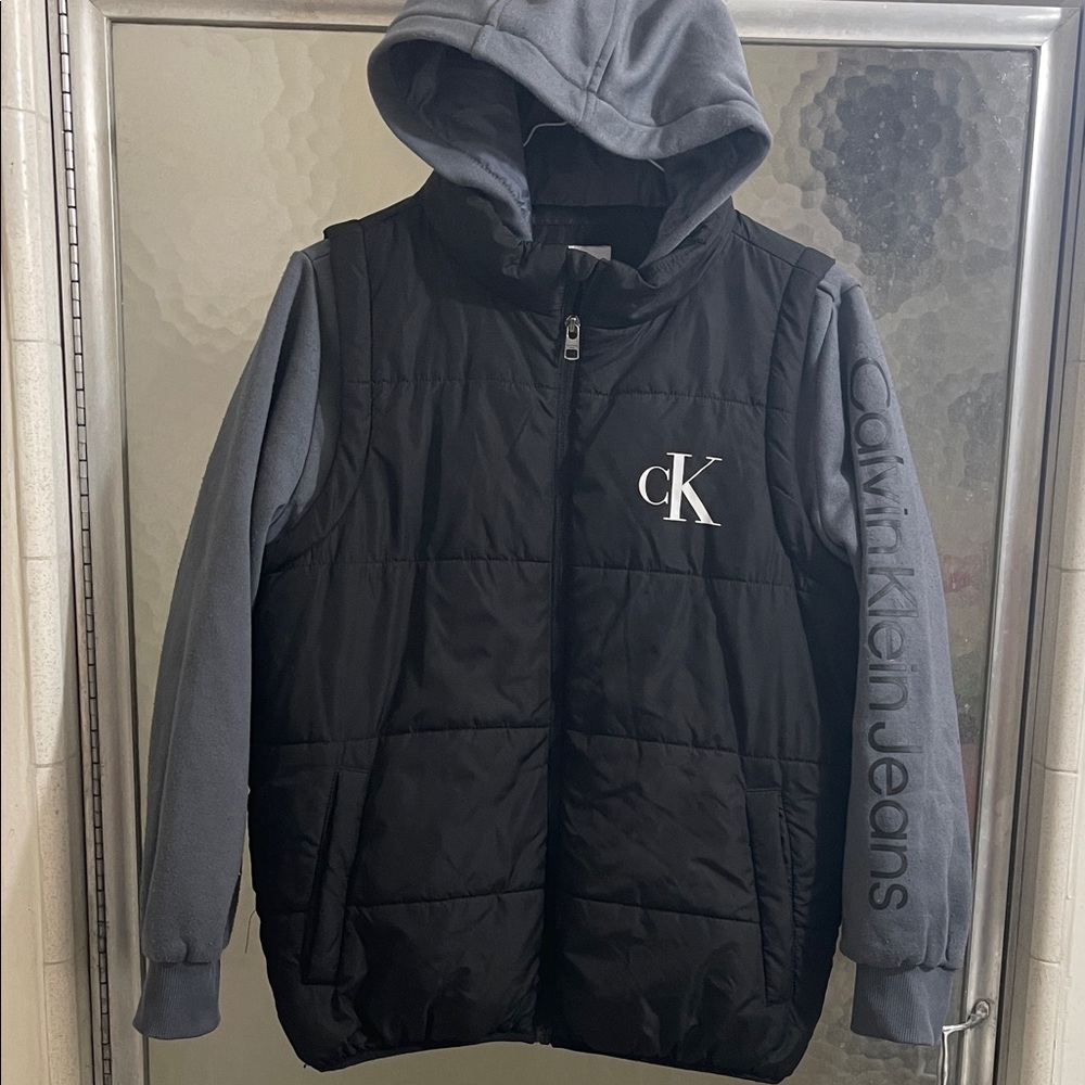 Calvin Klein Jeans Black and Gray Puffer Vest Jacket Sz 14/16Y